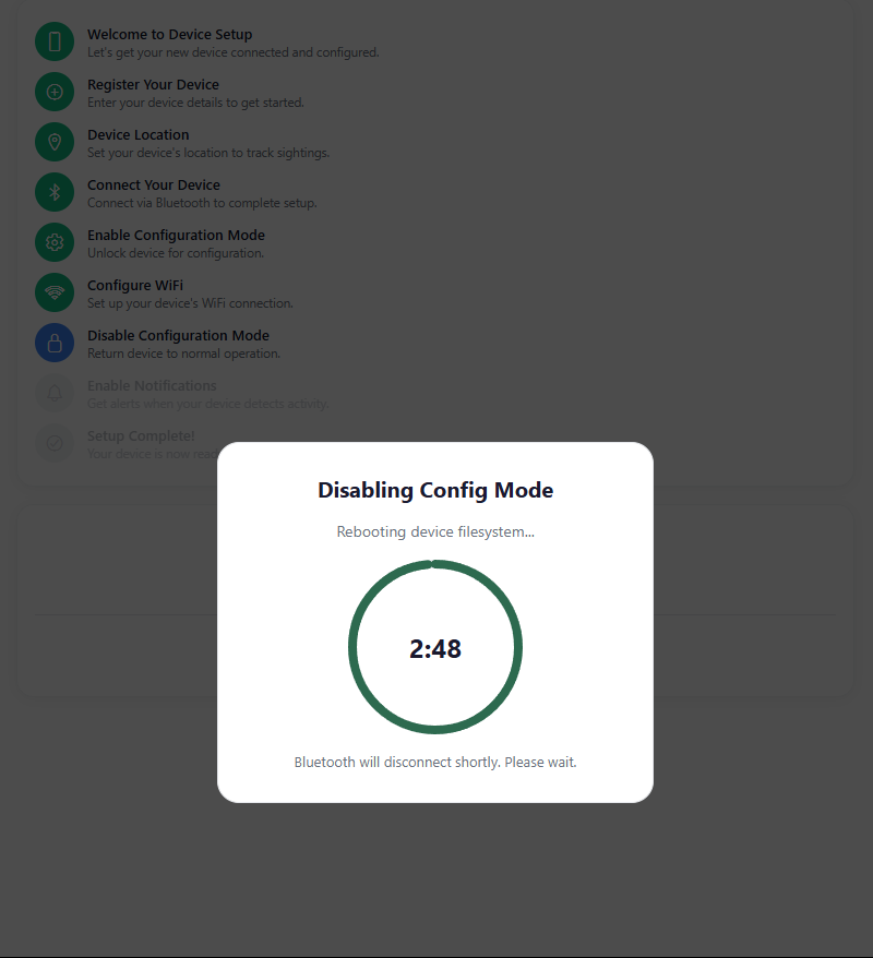 Disabling Config Mode countdown shown while ToadTurret restarts